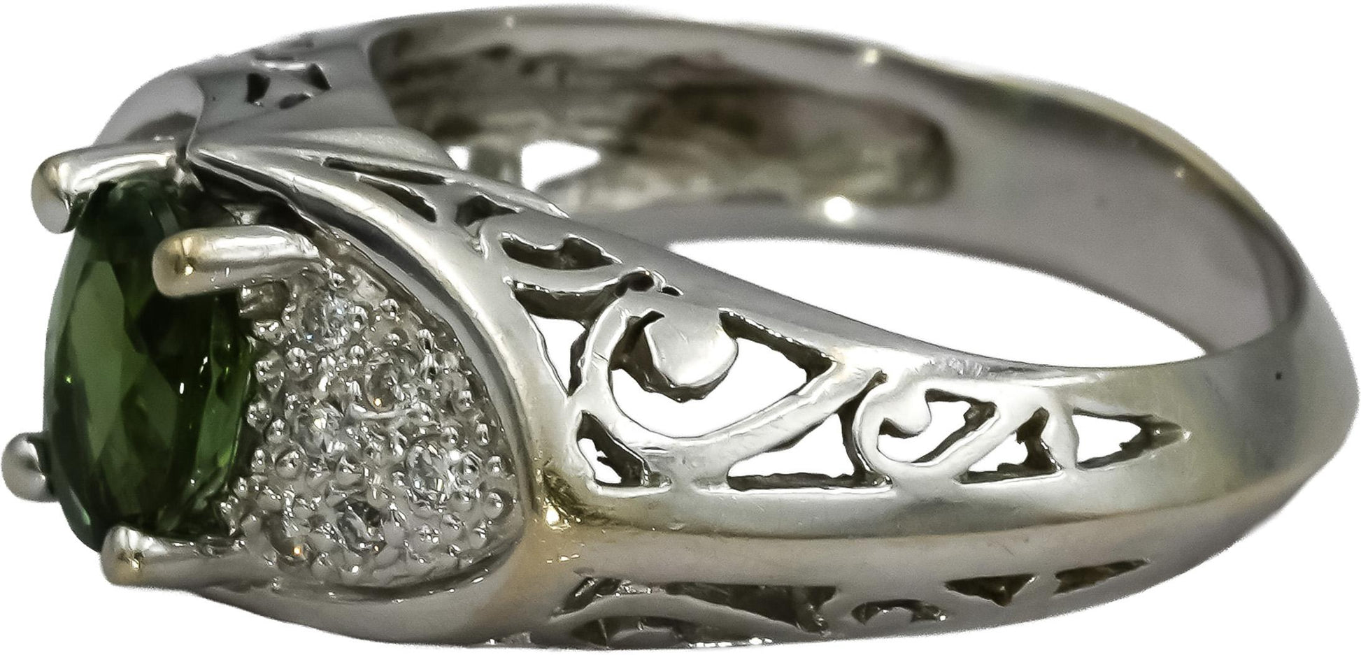 Vintage Antique 14k White Gold VS Diamond and Tourmaline Ring 0.87CT Size 7