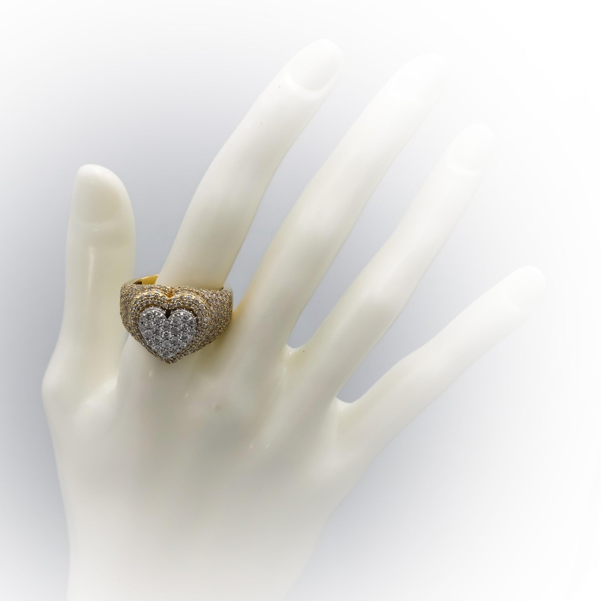 10k Yellow Gold Pave Diamond Heart Cluster Cocktail Ring 4.0CT Size 10.5