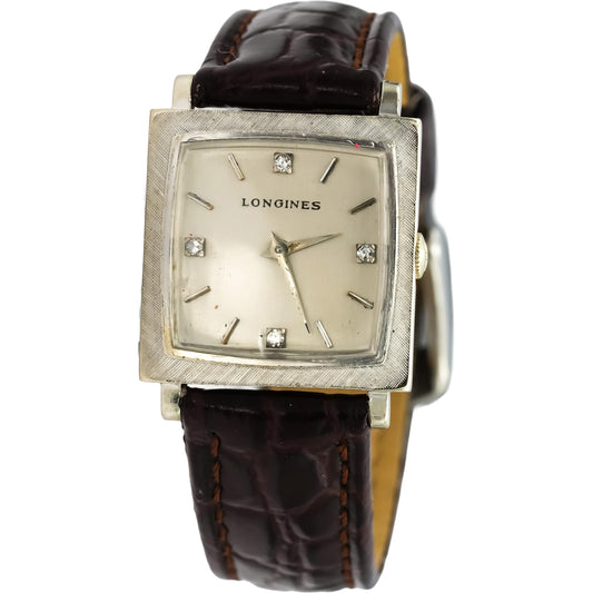 LONGINES 14k White Gold Diamond Dial 17 Jewels Manual Winding Watch