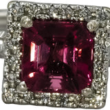 14k White Gold Round Diamond Cushion Tourmaline Cocktail Ring 2.02CT Size 7.25