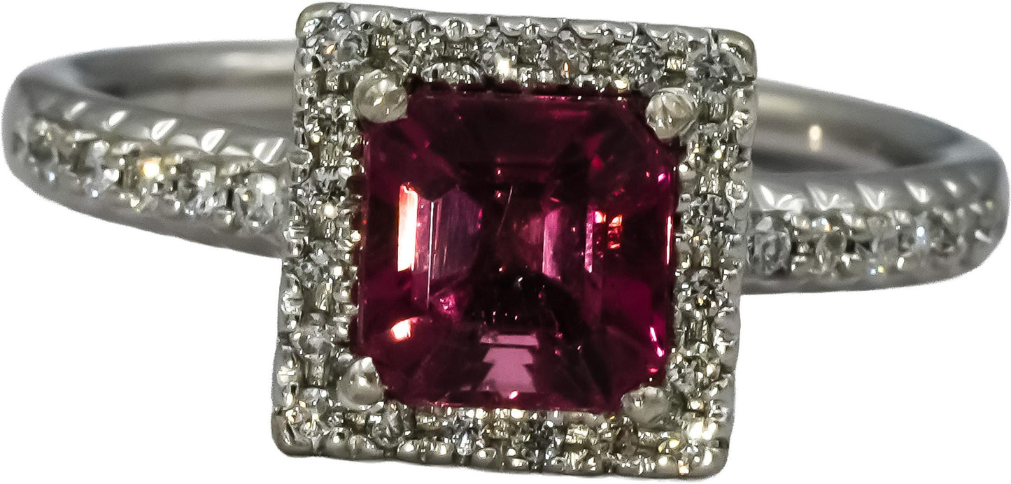 14k White Gold Round Diamond Cushion Tourmaline Cocktail Ring 2.02CT Size 7.25