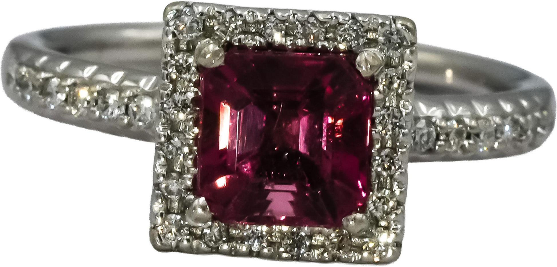 14k White Gold Round Diamond Cushion Tourmaline Cocktail Ring 2.02CT Size 7.25