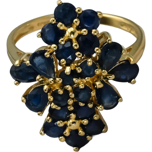 14k Yellow Gold Pear and Round Blue Sapphire Cluster Cocktail Ring 2.0CT Size 8