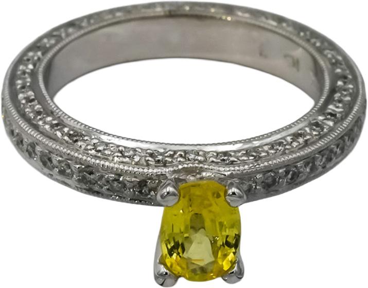 14k White Gold Diamond and Yellow Sapphire Cocktail Ring 1.53CT Size 6.5