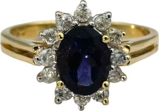 10k Yellow Gold Diamond and Amethyst Halo Cocktail Ring 1.25CT Size 6