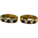 14k Yellow Gold Diamond and Ruby Hoop Huggie Earrings 0.50CT