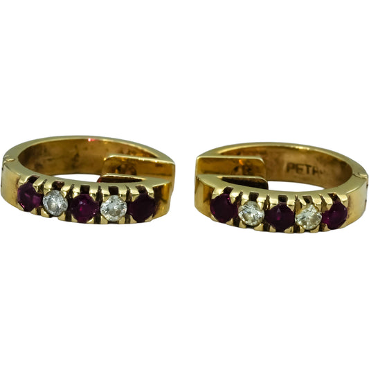 14k Yellow Gold Diamond and Ruby Hoop Huggie Earrings 0.50CT