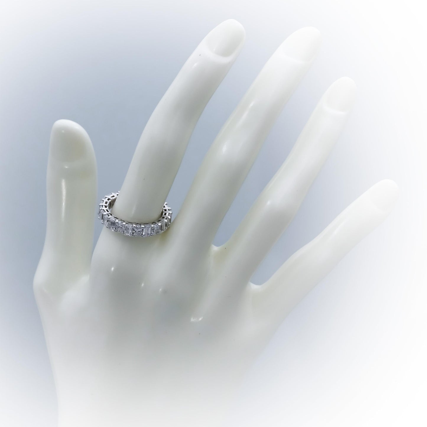 14k White Gold Oval & Emerald Cut Lab-Grown Diamond Eternity Ring 3.50CT Sz 6.75
