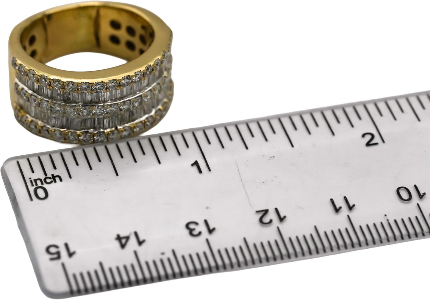14k Yellow Gold Round and Baguette Diamond 10.7mm Wide Band Ring 3.0CT Size 7.75