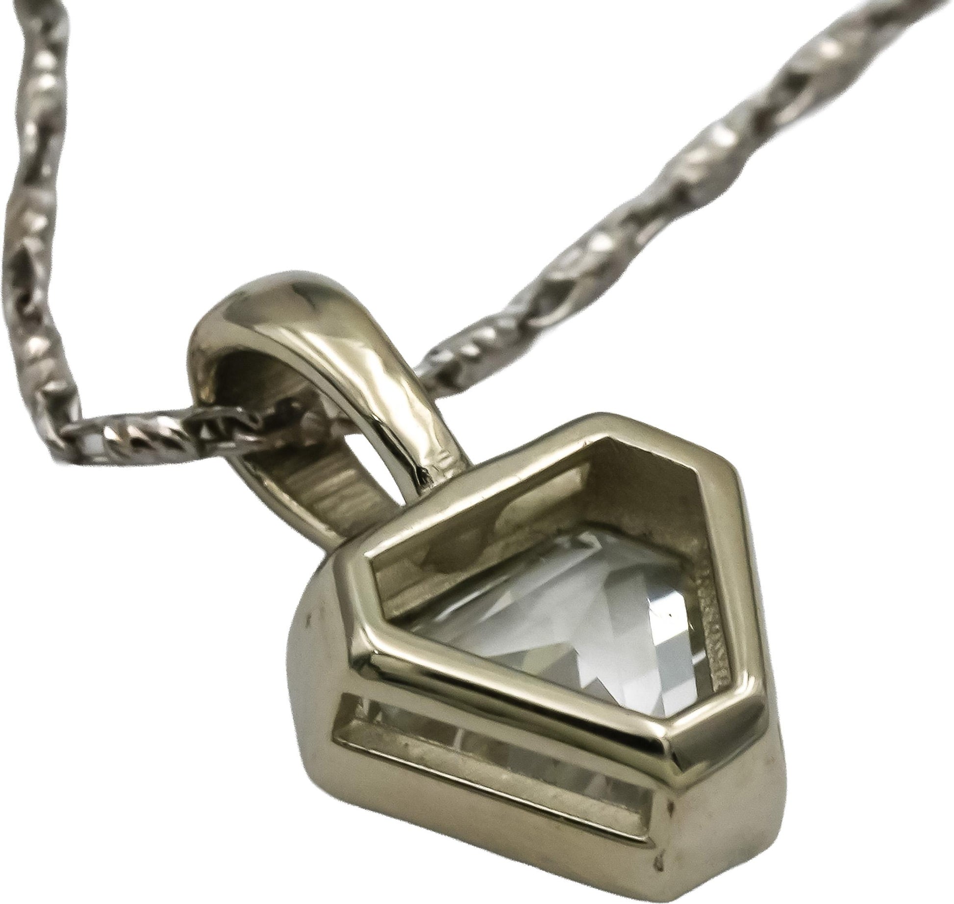 GIA Certified 14k White Gold SI1/H Step Trillion Diamond Pendant Necklace 1.01CT