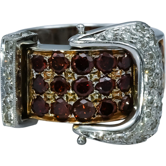 14k White Gold VS White and Irradiated Orange Diamond Buckle Ring 2.0CT Size 6