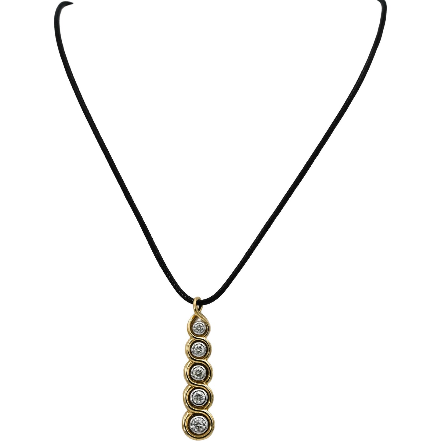 14k Yellow Gold Round Diamond Graduating Pendant Necklace 1.0CT