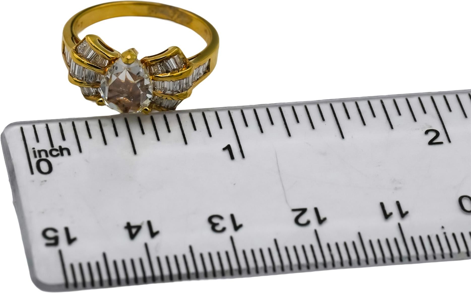 18k Yellow Gold Diamond Ribbon Ring 2.03 w/ 1.26CT Center Size 6.25