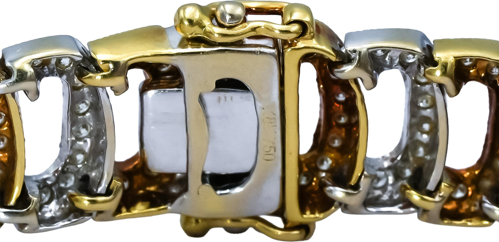 18k Yellow and White Gold Round Diamond Fancy Link Bracelet 2.0CT