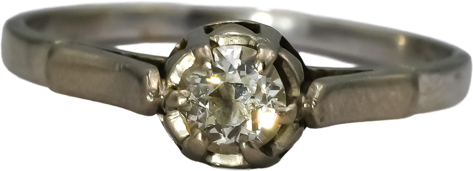Antique Deco 14k White Gold Old Euro Diamond Ring 0.30CT Size 7.5