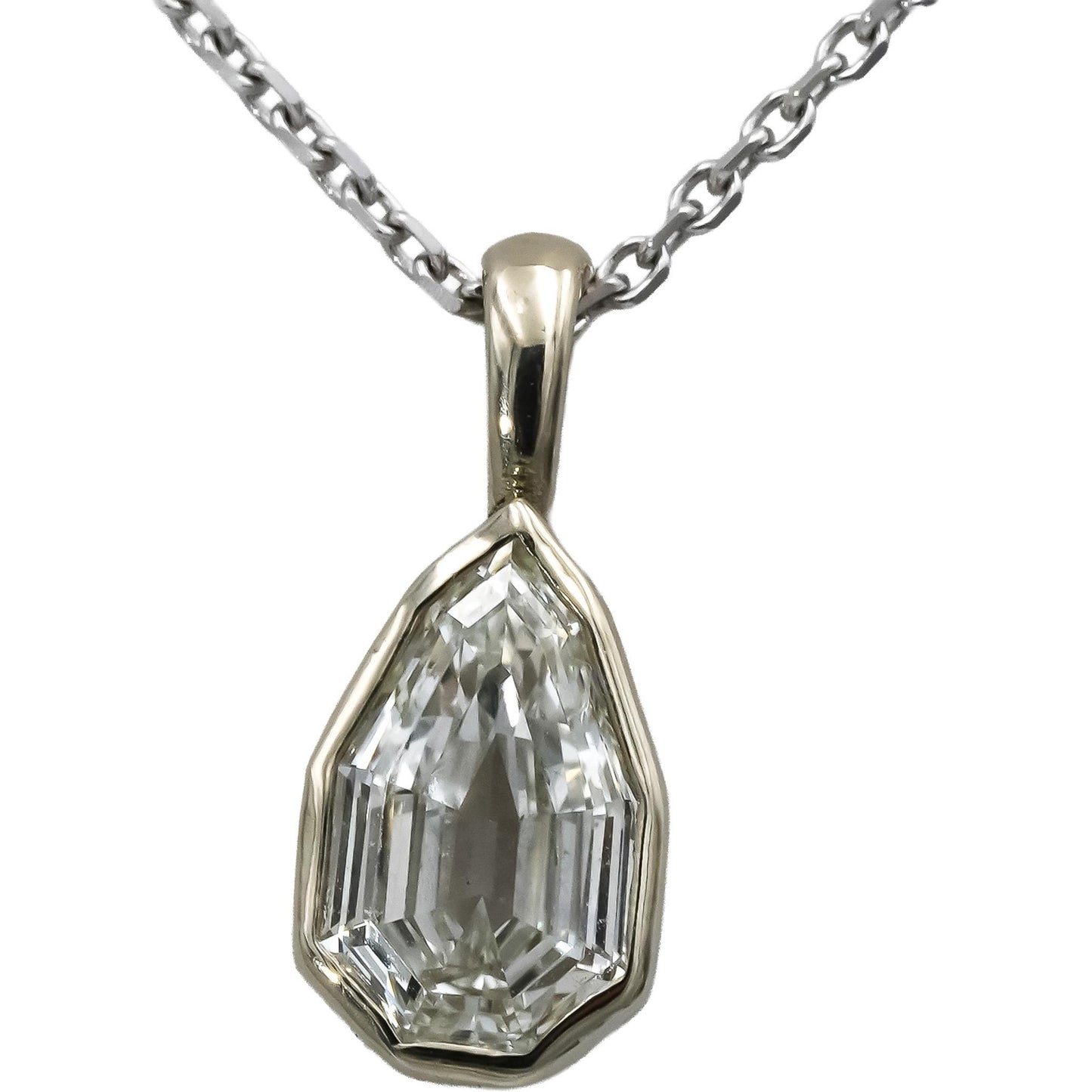 14k White Gold VS Pear Step Cut Diamond Solitaire Pendant Necklace 1.02CT
