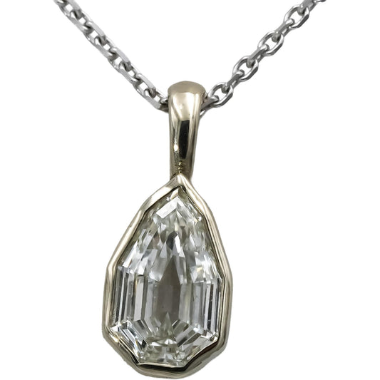 14k White Gold VS Pear Step Cut Diamond Solitaire Pendant Necklace 1.02CT