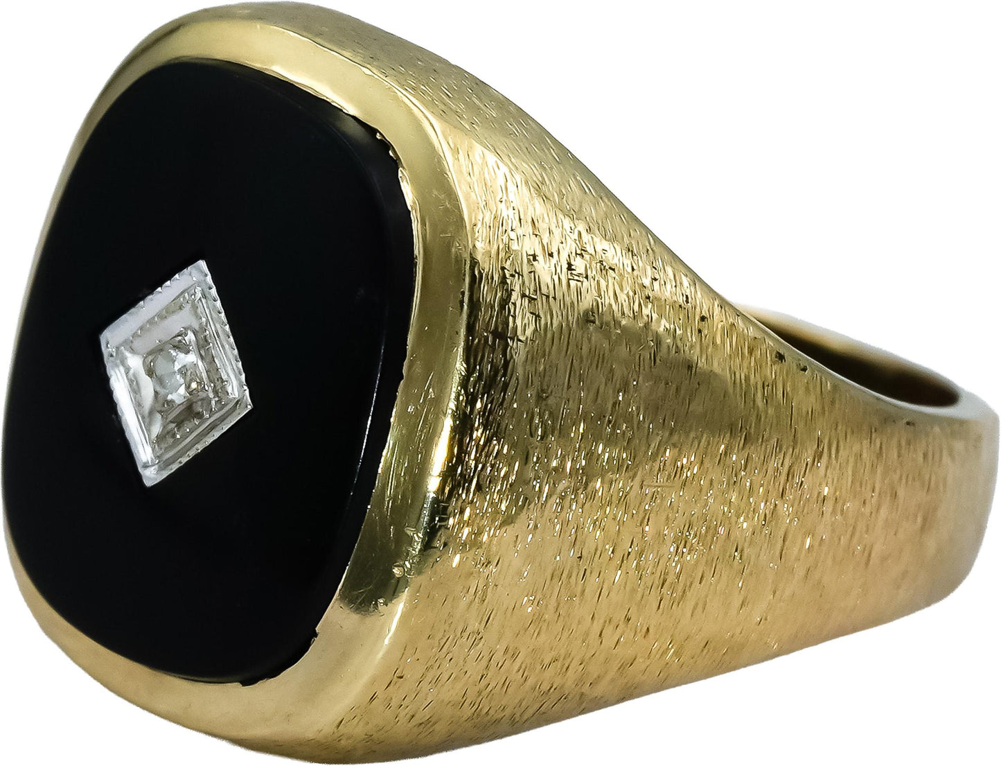 14k Yellow Gold Black Onyx and Diamond Ring 0.02CT Size 7