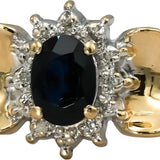 14k Yellow & White Gold Oval Cut Sapphire Ring 0.75CT Size 9 w/ Diamond Accents