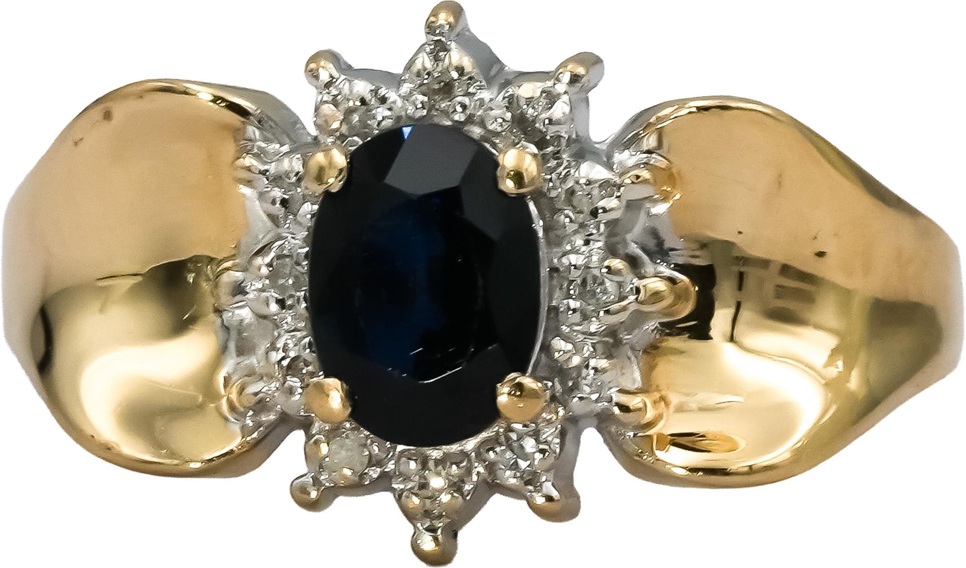 14k Yellow & White Gold Oval Cut Sapphire Ring 0.75CT Size 9 w/ Diamond Accents