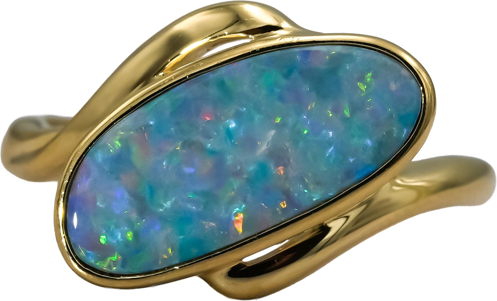 14k Yellow Gold Cabochon Bezel Set Opal Solitaire Ring Size 7.5