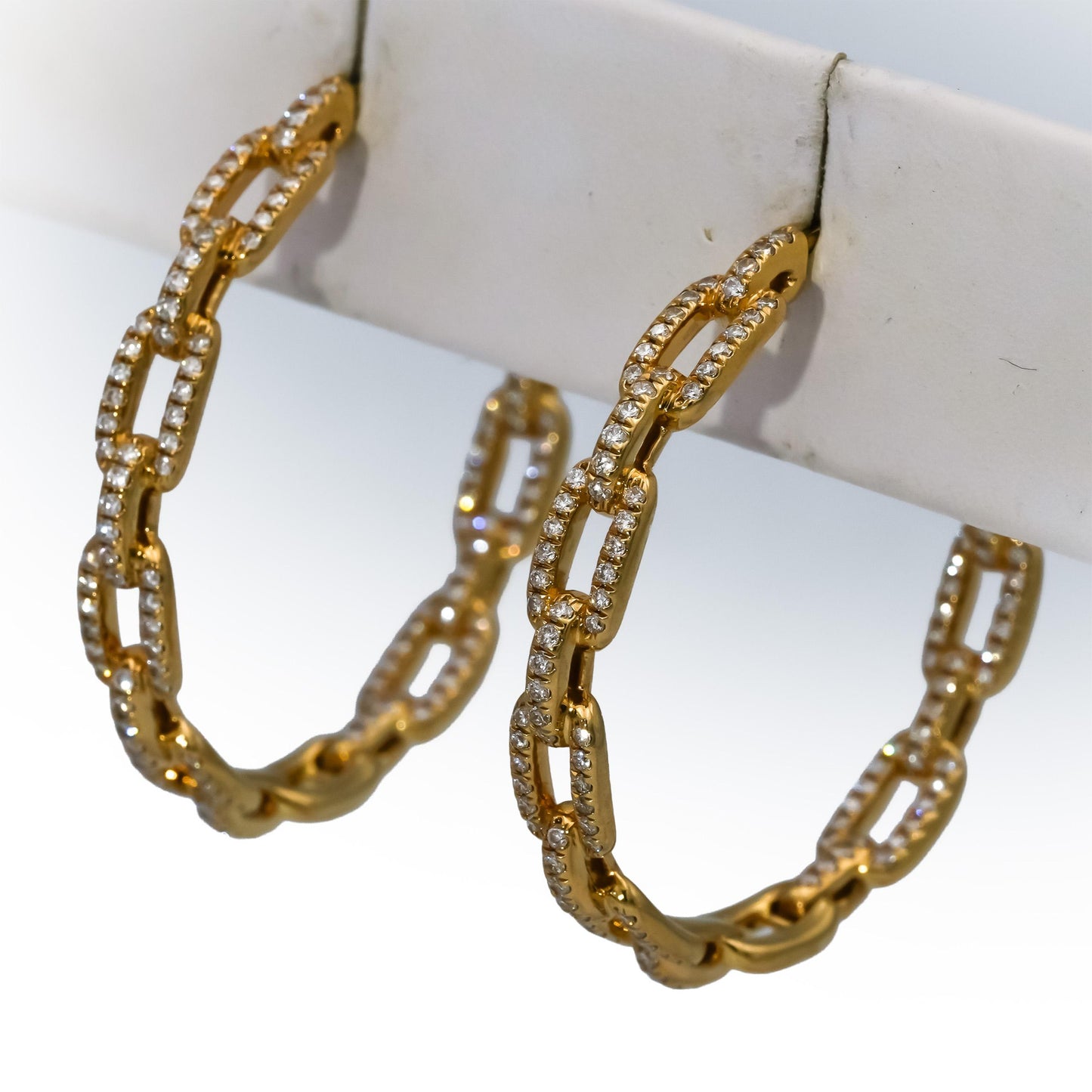 DAVID YURMAN 18k Yellow Gold Diamond Stax Chain Link 36mm Hoop Earrings 1.05CT