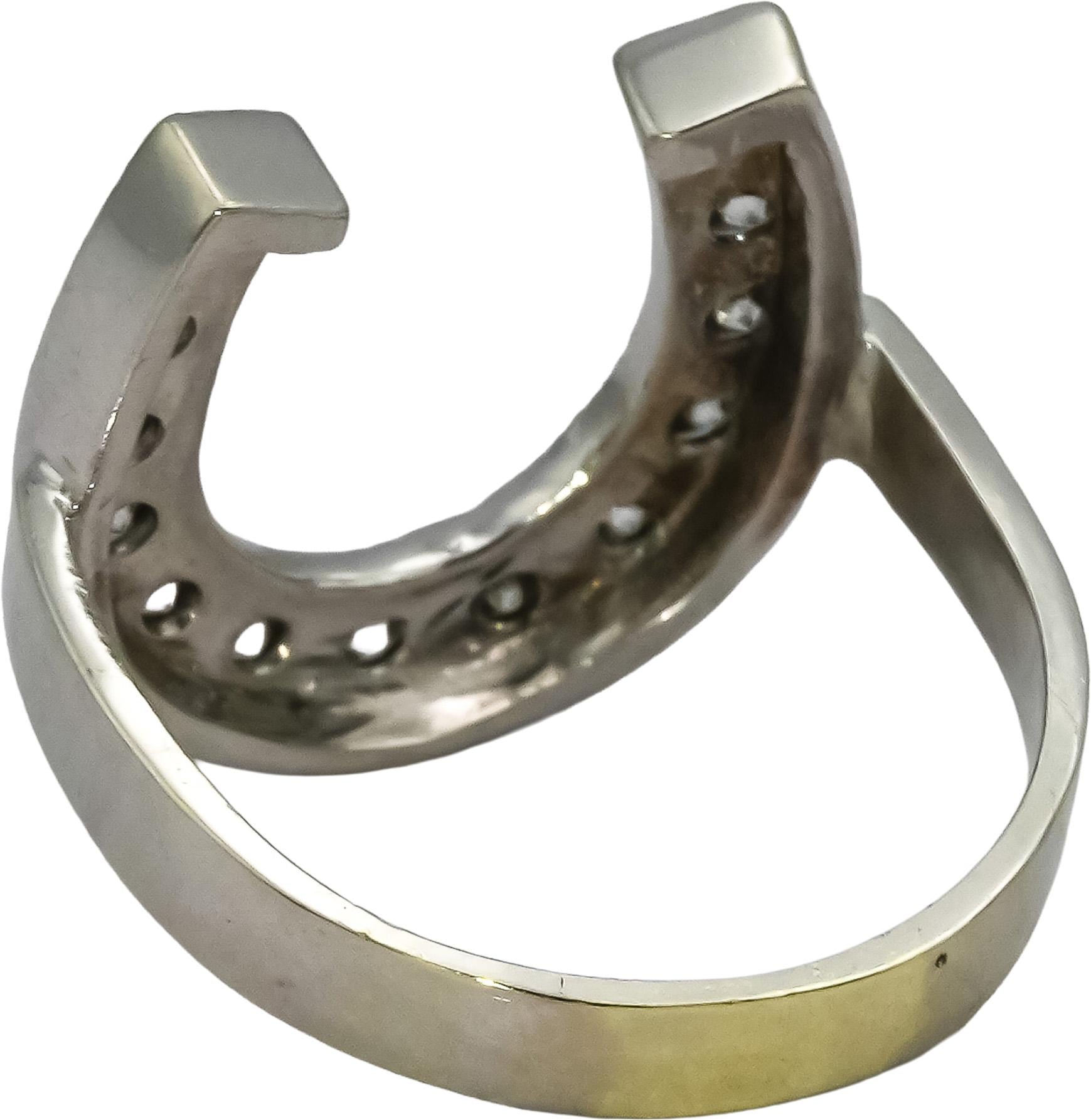 14k White Gold Round Diamond Horse Shoe Ring 0.75CT Size 4.75