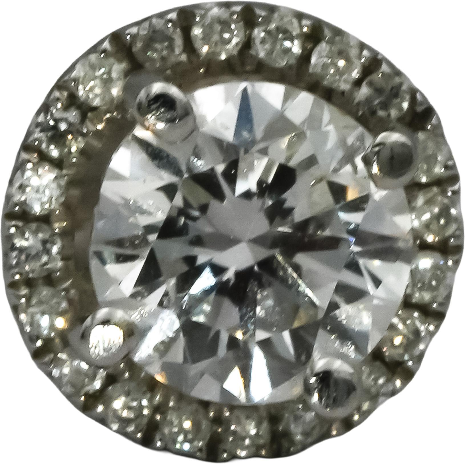 18k White Gold Round Diamond Halo Stud Earrings 1.55CT w/ 1.30CT Centers