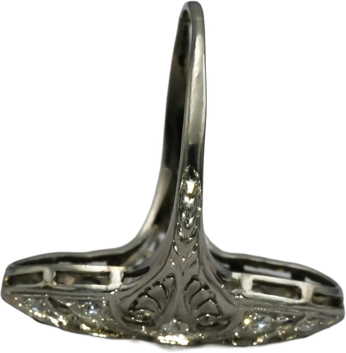 Antique Art Deco Filigree Platinum Diamond and Sapphire Dinner Ring 1.50CT