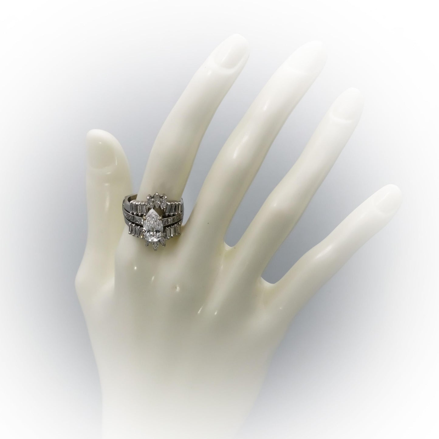 14k White Gold Mixed Cut Diamond Bridal Set Ring 3.60CT w/ 2.10CT Center Size 7