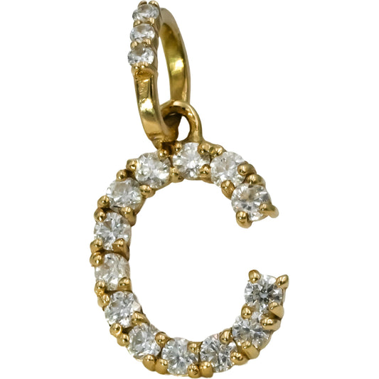 14k Yellow Gold Round Diamond Letter Initial "C" Charm Pendant 0.50CT