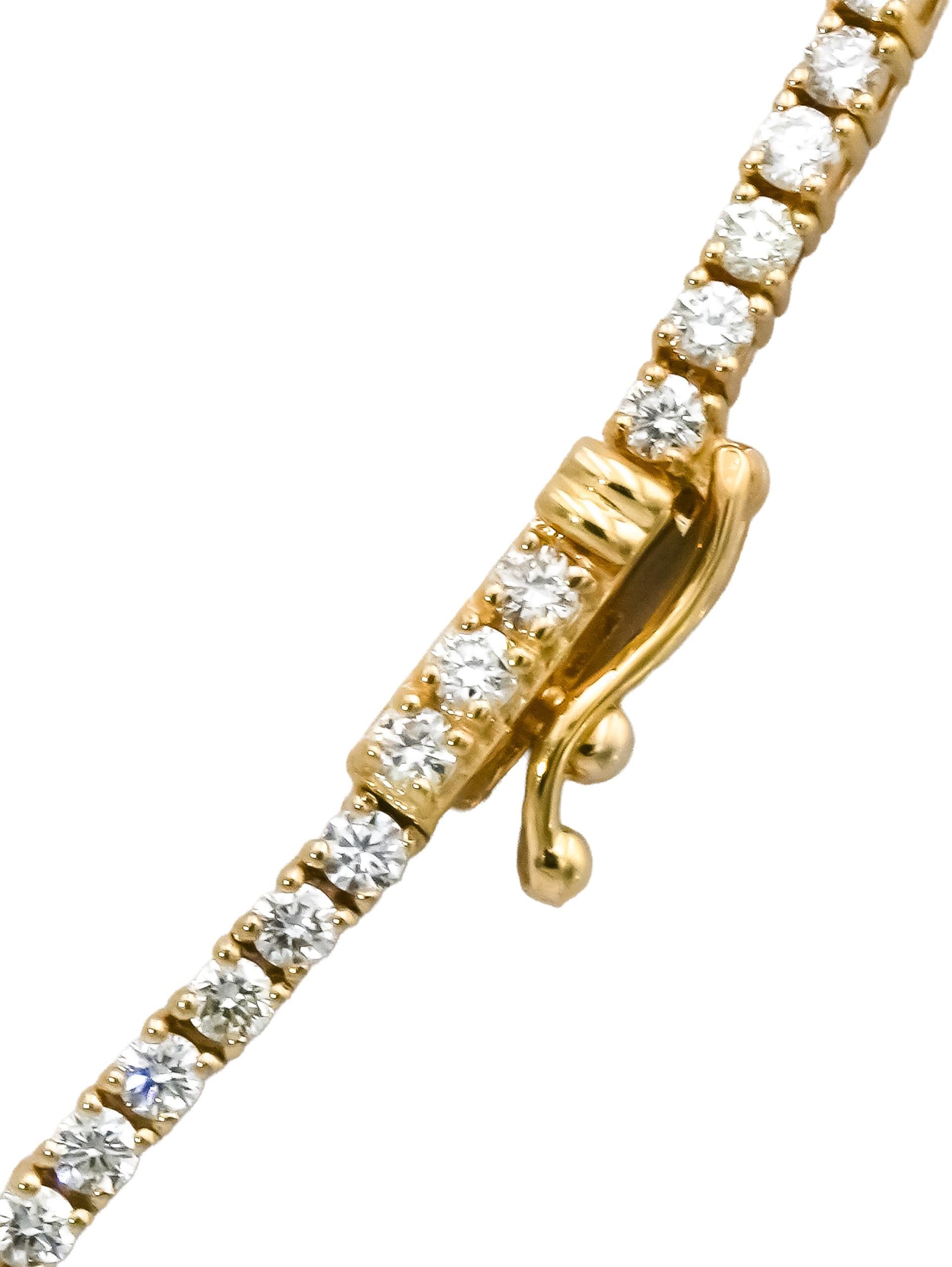 14k Yellow Gold VS Round Cut Diamond Tennis Necklace 5.43CT