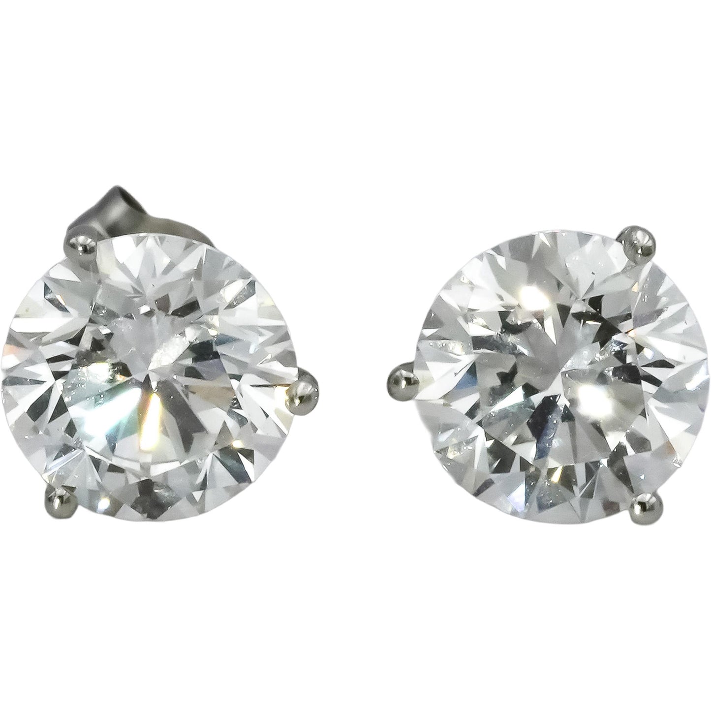 14k White Gold VS Round Lab-Grown Martini Setting Stud Earrings 4.12CT