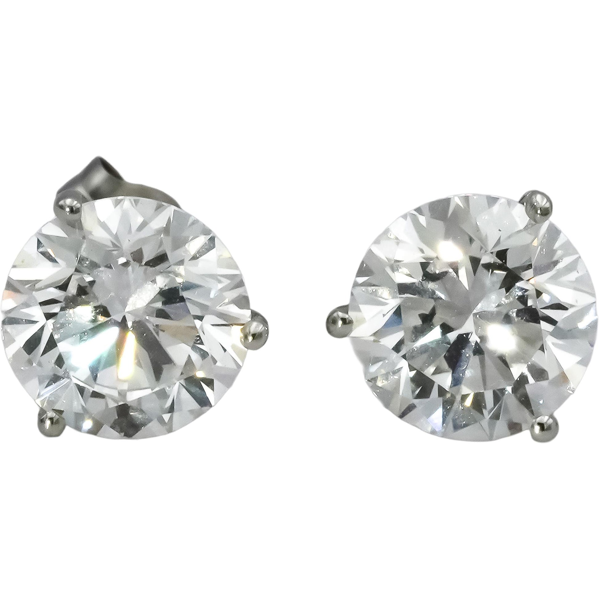 14k White Gold VS Round Lab-Grown Martini Setting Stud Earrings 4.12CT
