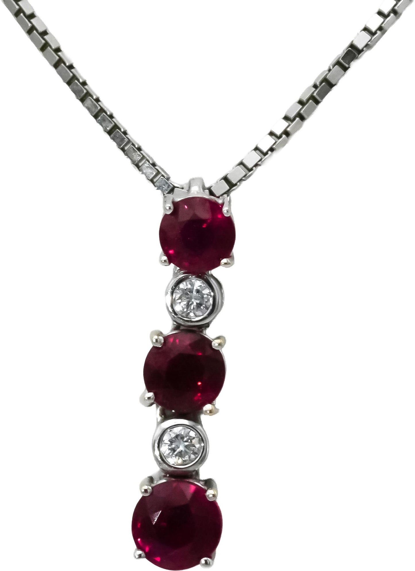 14k White Gold VS Diamond and Ruby Pendant Necklace 1.65CT