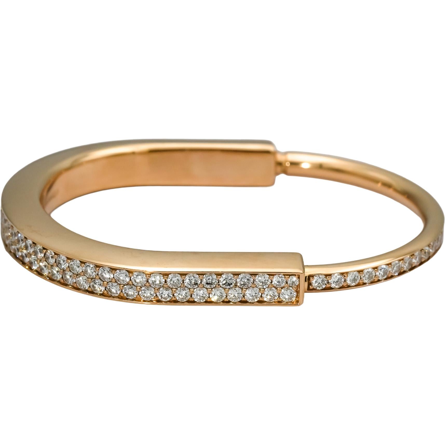 TIFFANY & CO. 18k Rose Gold VS Diamond Lock Bangle Bracelet 4.64CT $45k Retail