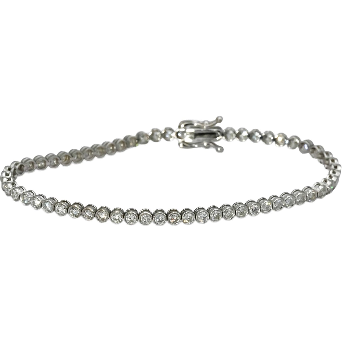 14k White Gold VS Round Bezel Set Diamond Tennis Bracelet 2.86CT