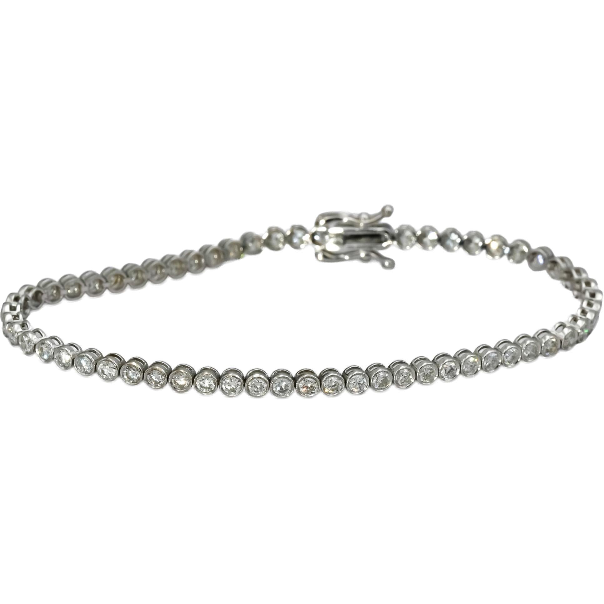 14k White Gold VS Round Bezel Set Diamond Tennis Bracelet 2.86CT