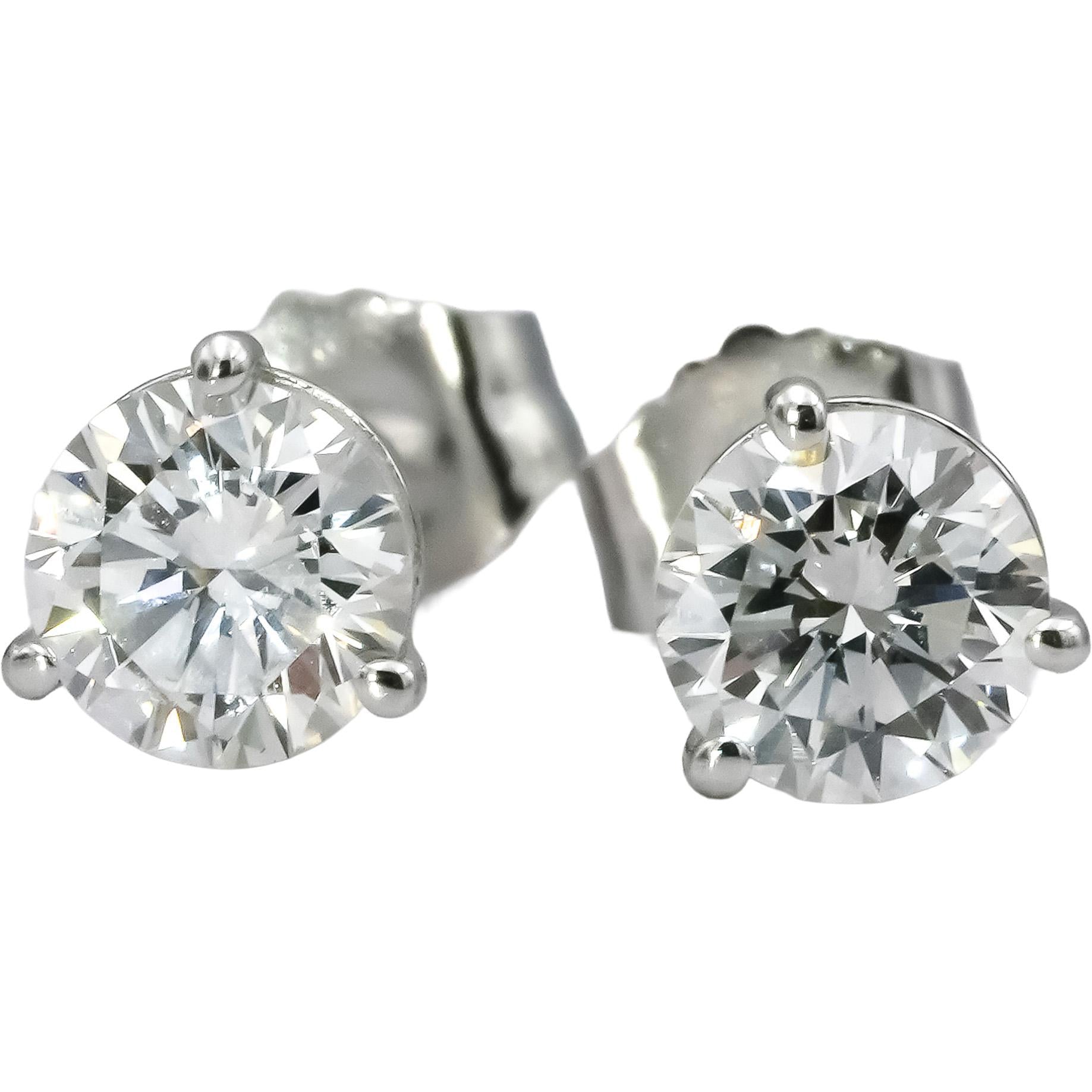 14k White Gold VS Round Lab-Grown Diamond Stud Earrings 0.87CT