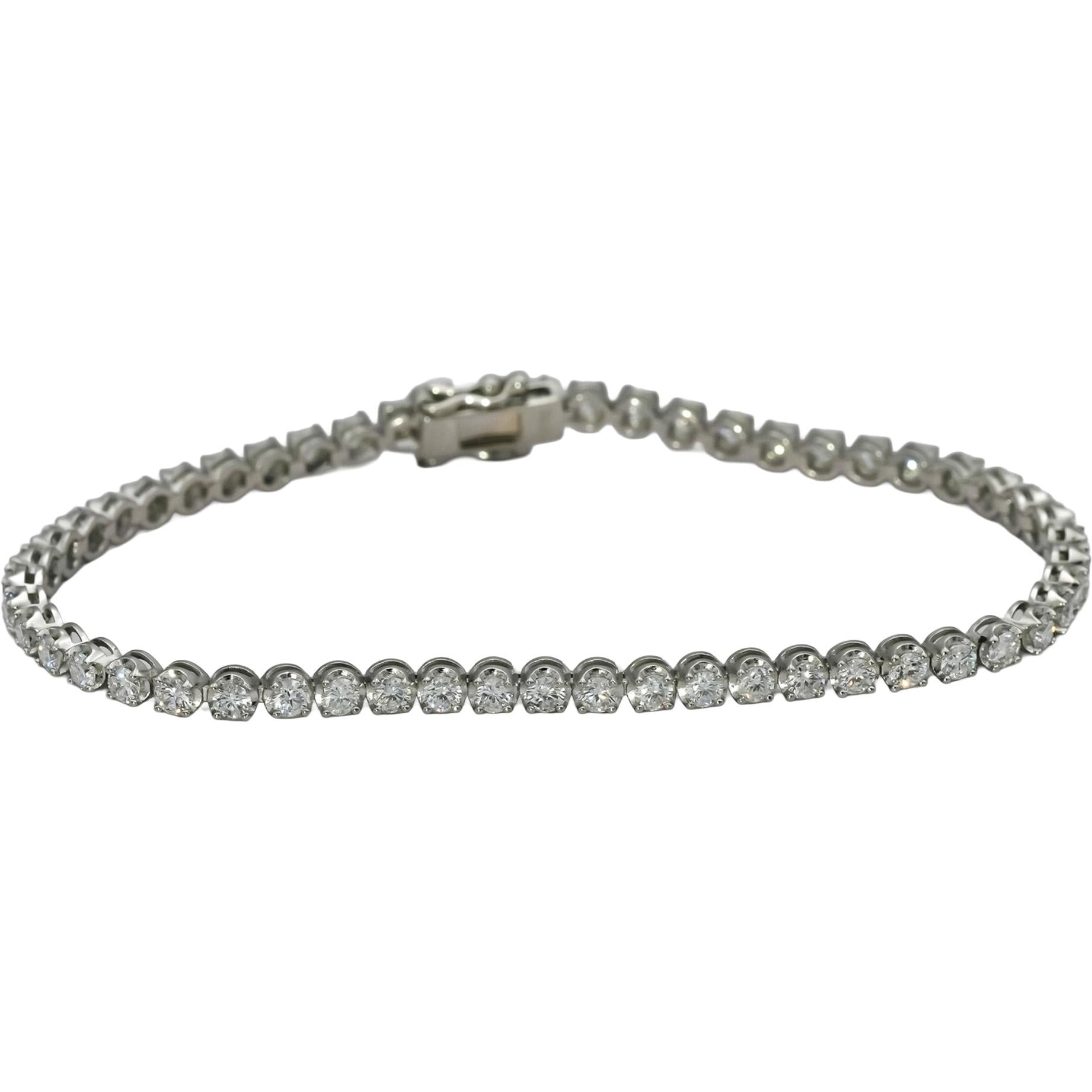 Platinum Round Natural Diamond Tennis Bracelet 3.13CT