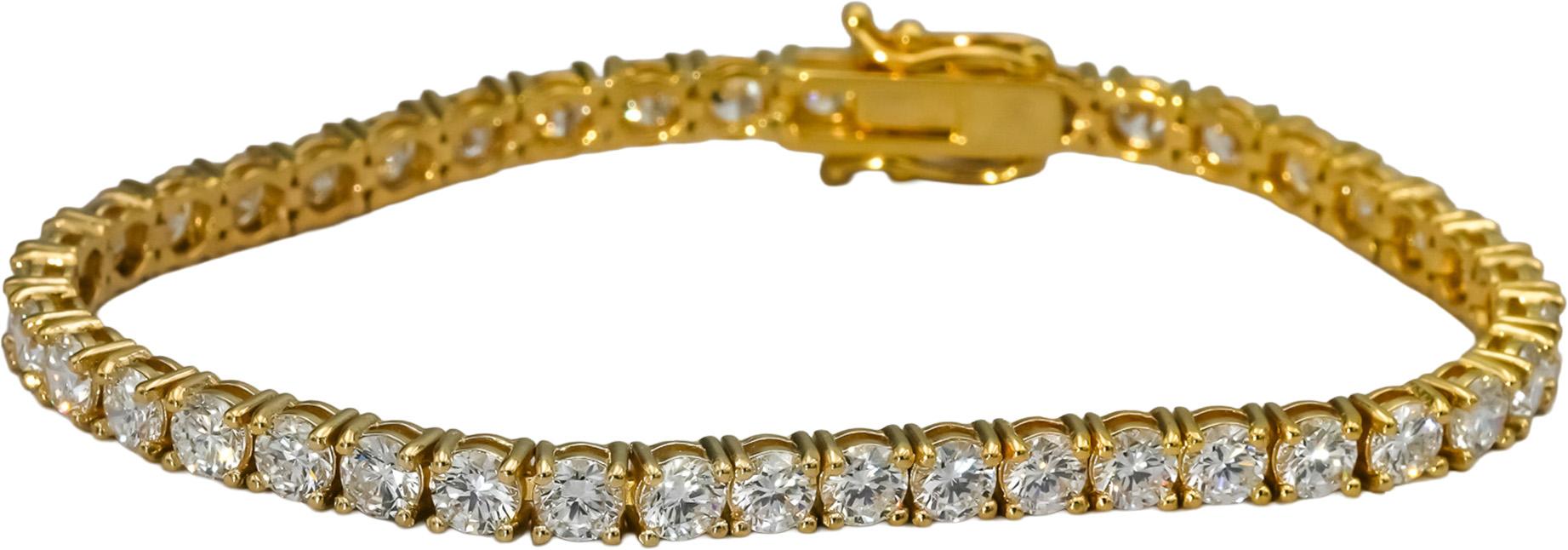 14k Yellow Gold VS Round Lab-Grown Diamond Tennis Bracelet 9.75CT