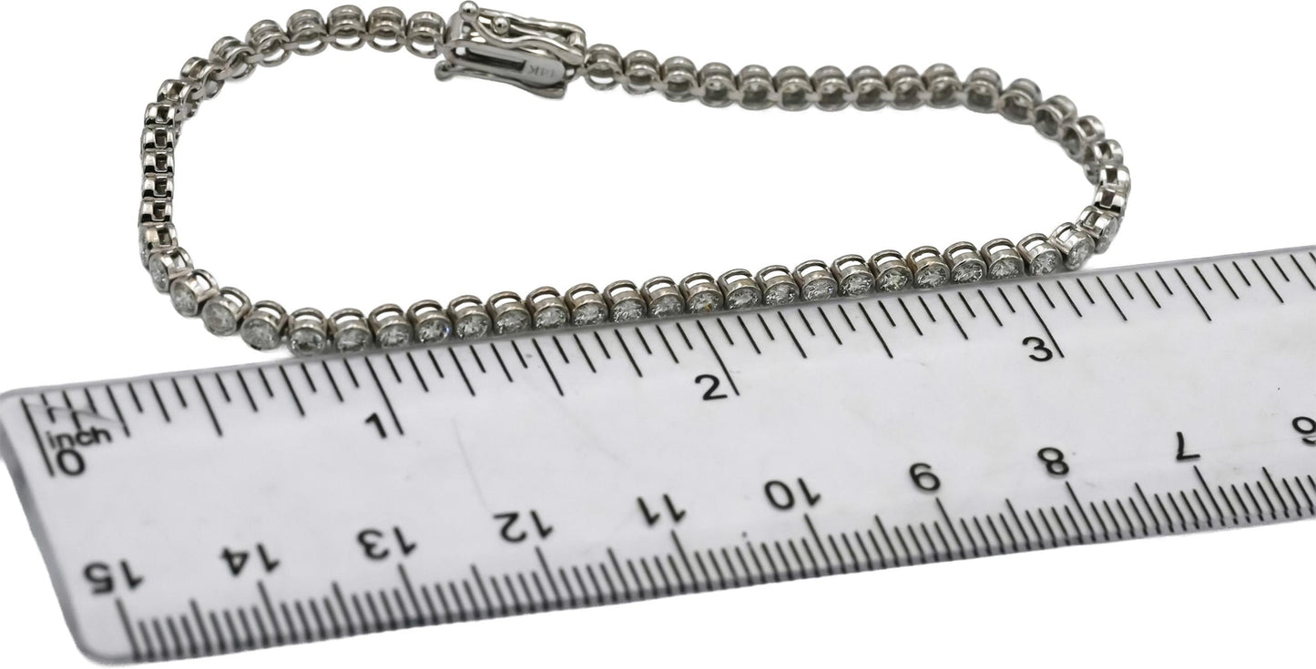 14k White Gold VS Round Bezel Set Natural Diamond Tennis Bracelet 2.93CT