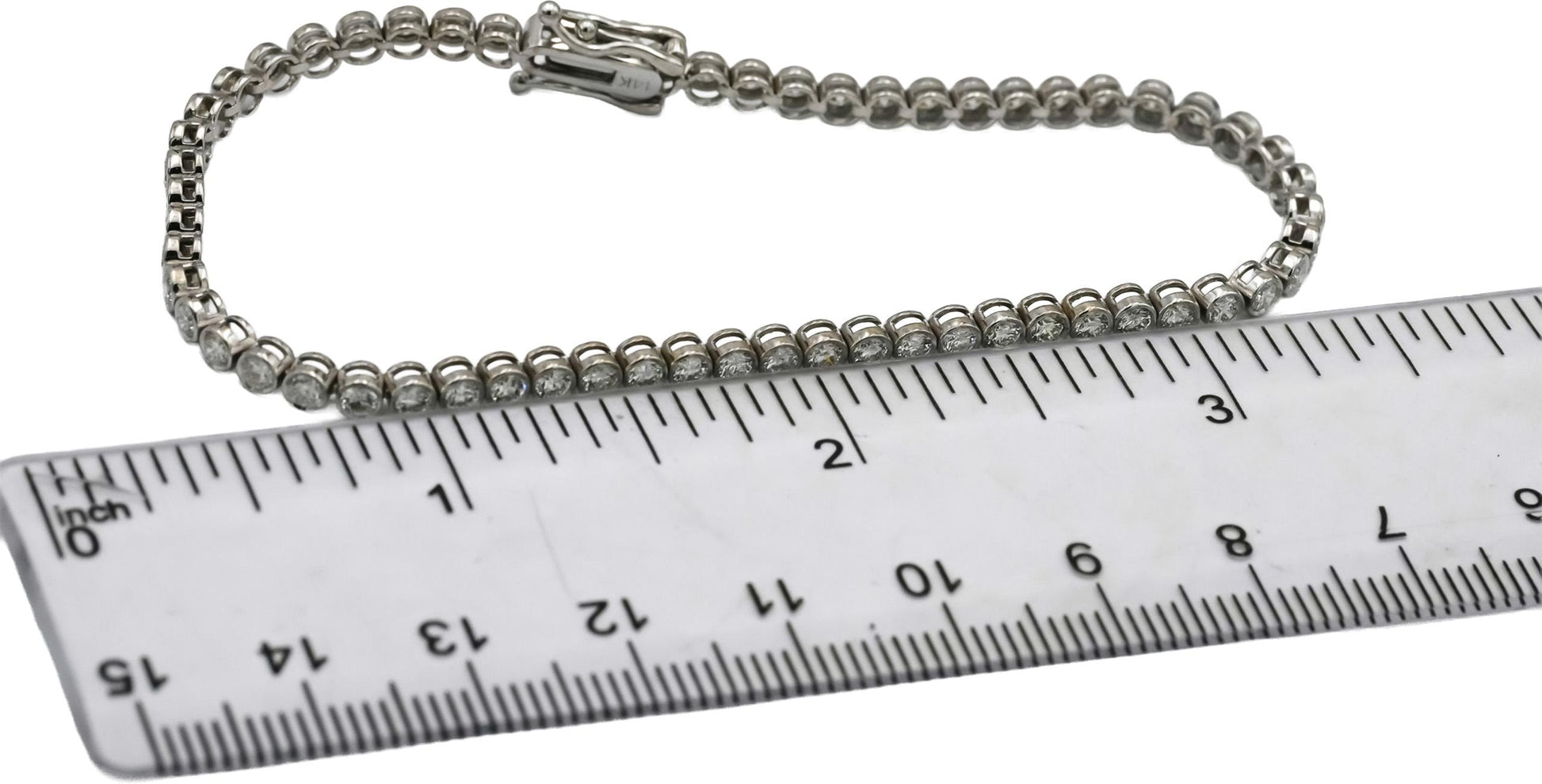 14k White Gold VS Round Bezel Set Natural Diamond Tennis Bracelet 2.93CT