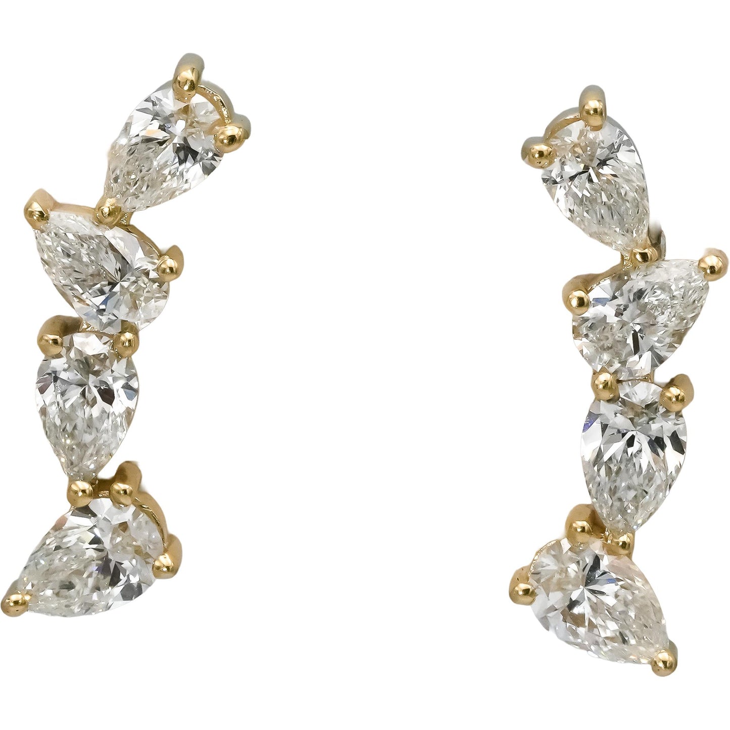 14k Yellow Gold VS Pear Cut Lab-Grown Diamond Climber Stud Earrings 4.46CT