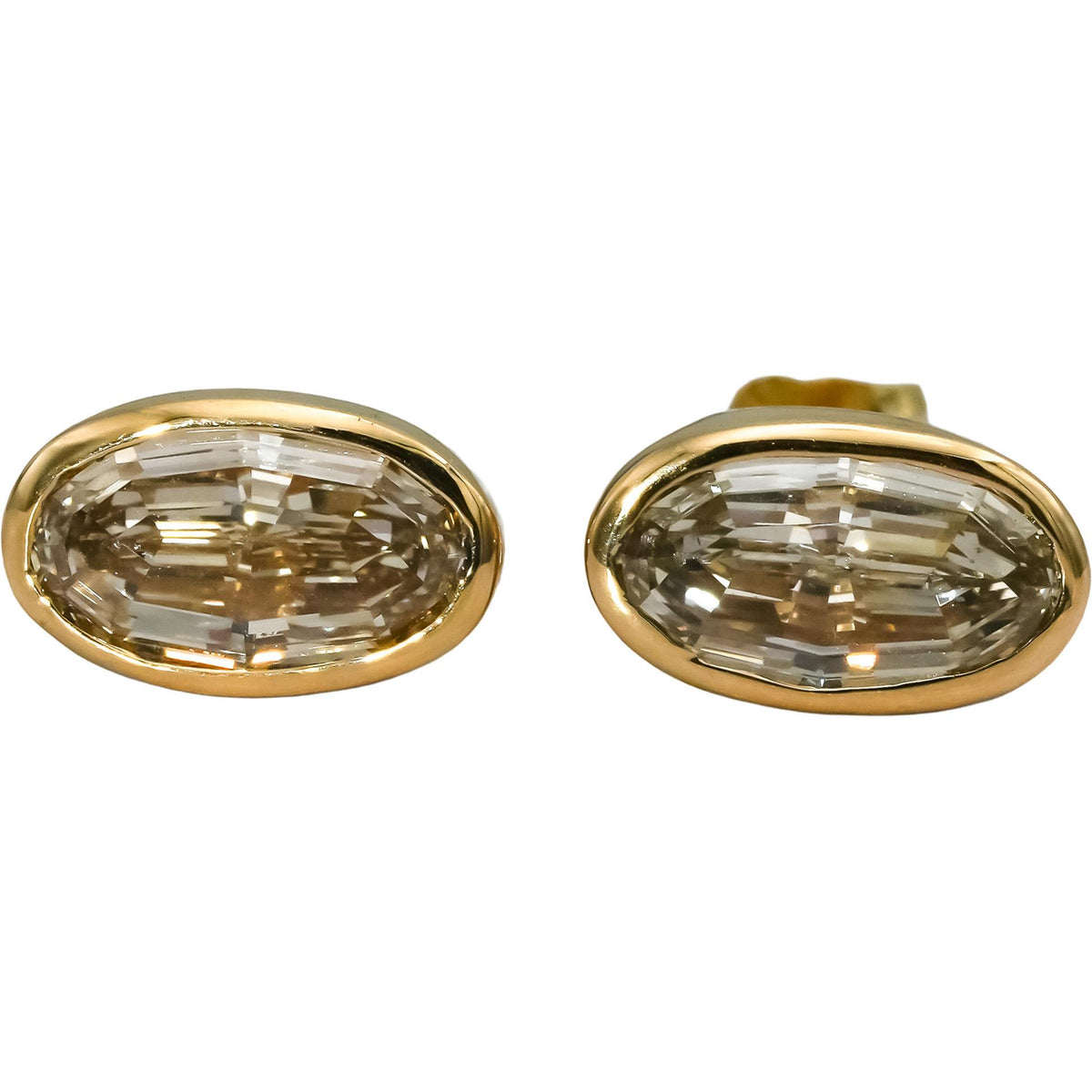 18k Yellow Gold VS Oval Step Cut Bezel Set Natural Diamond Stud Earrings 2.02CT