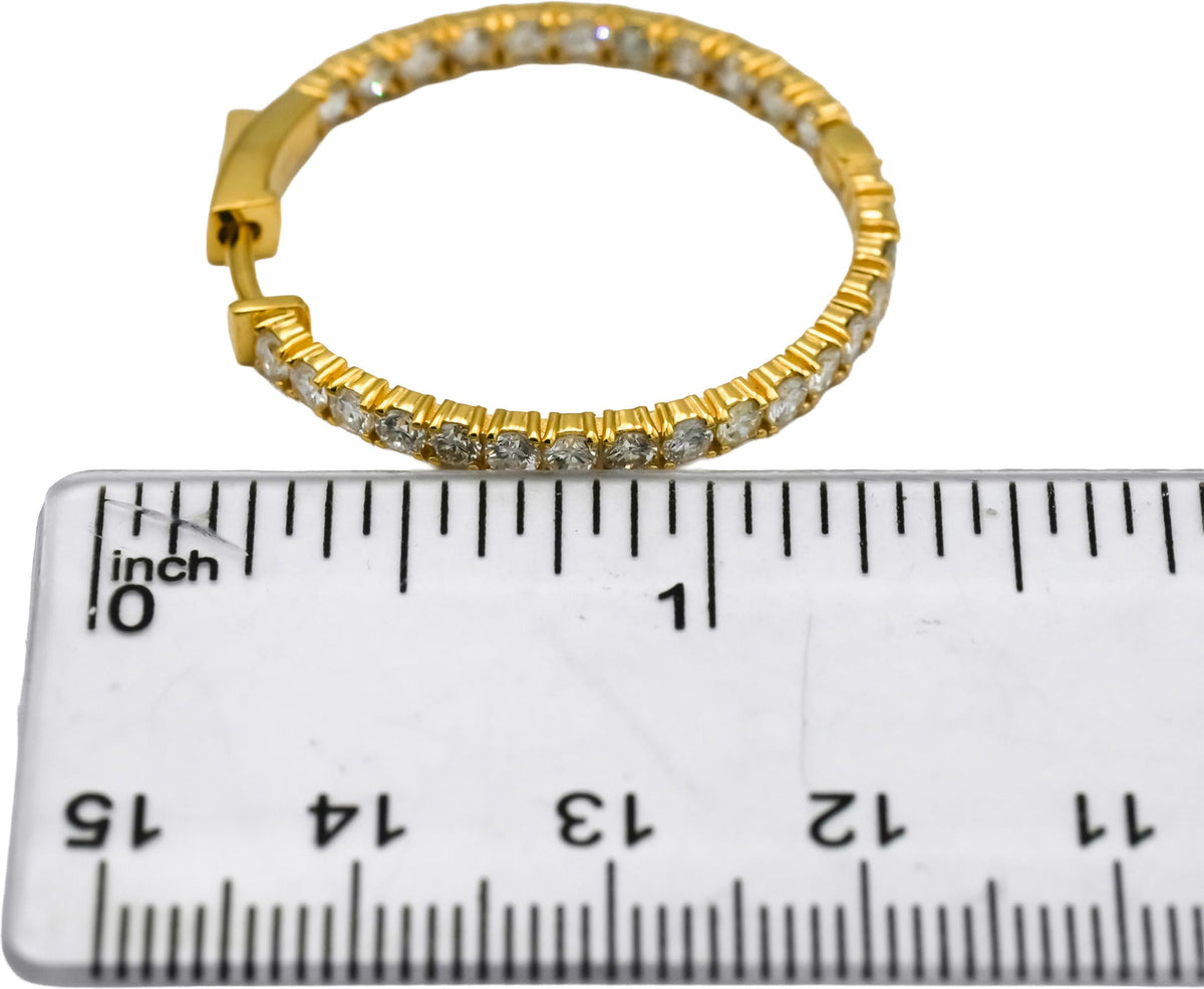 14k Yellow Gold Round Natural Diamond Inside Out Hoop Earrings 2.90CT