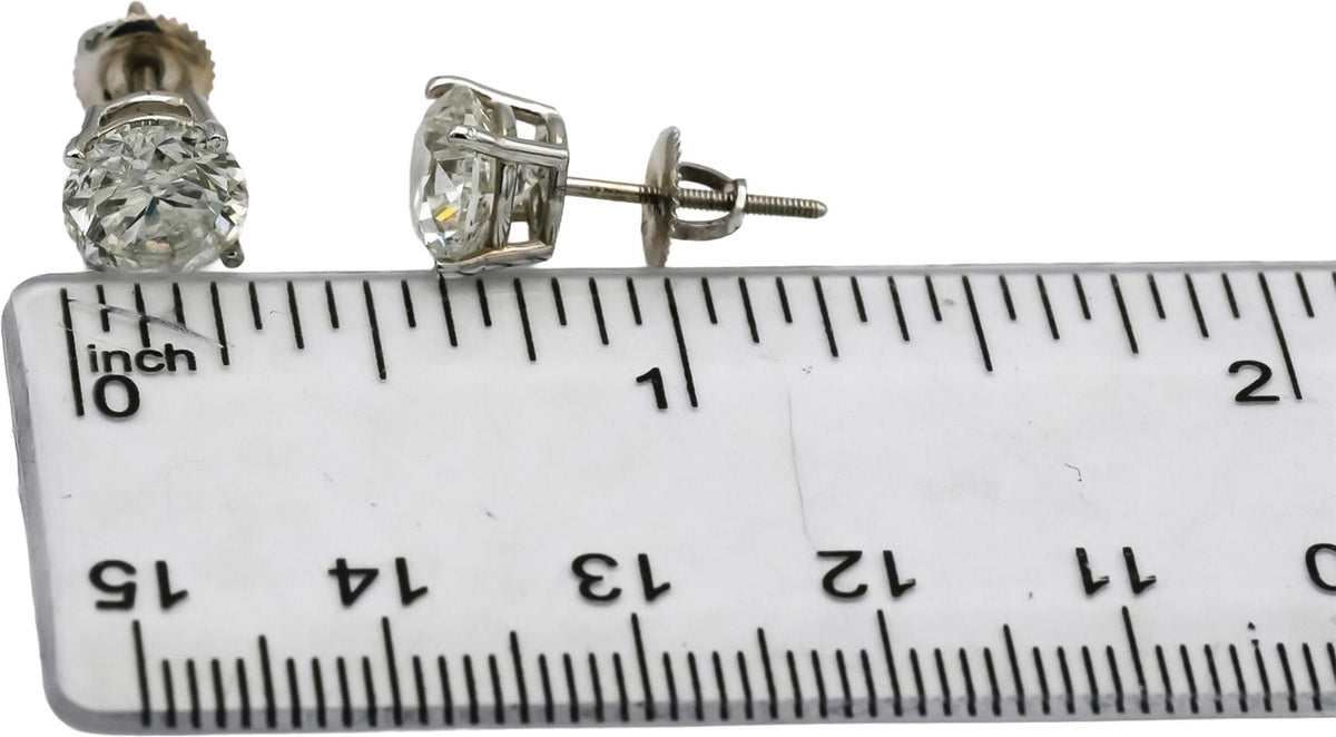 14k White Gold Round Natural Diamond Screw Back Stud Earrings 4.01CT
