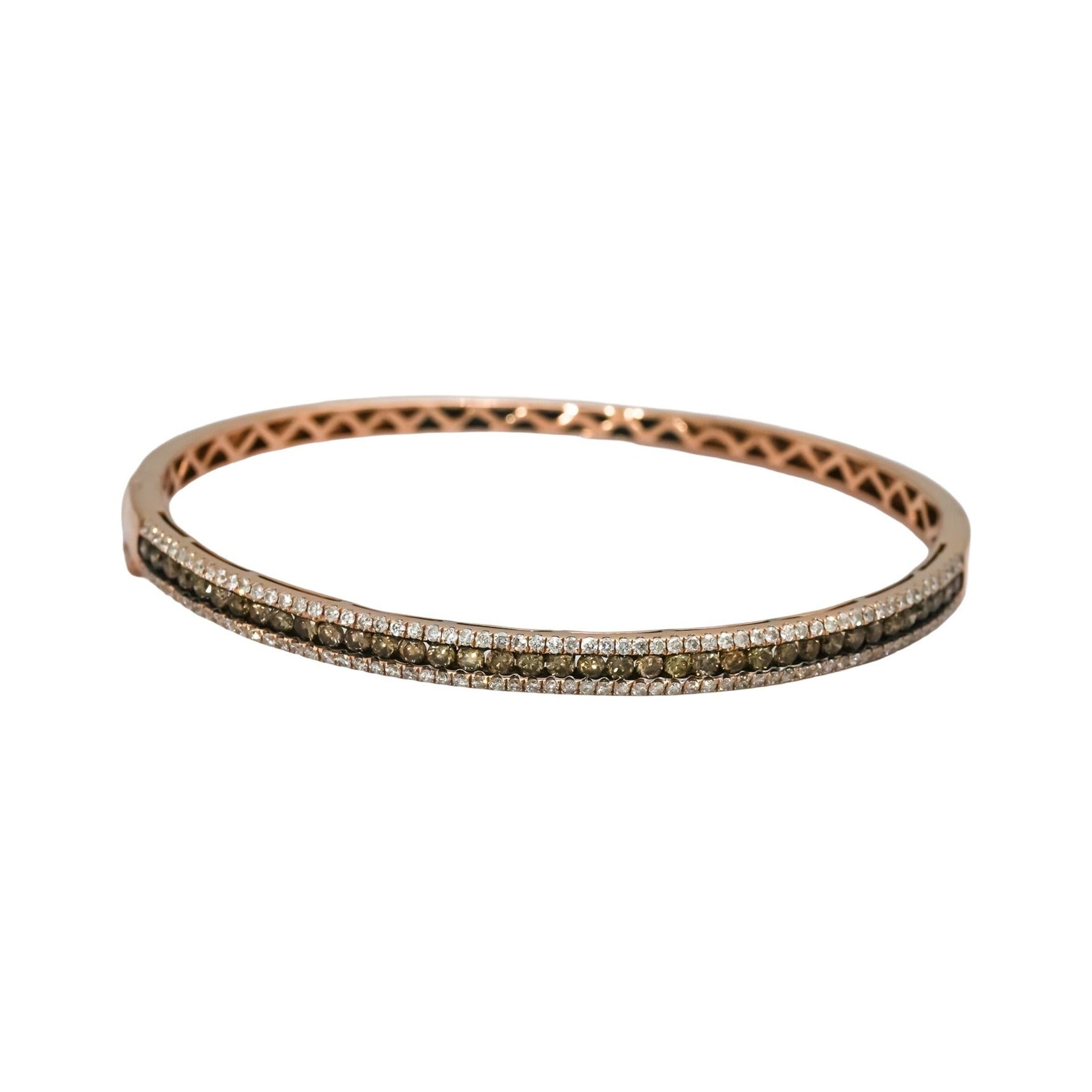 LE VIAN 14k Rose Gold White & Chocolate Diamond Hinged Bangle Bracelet 2.50CT