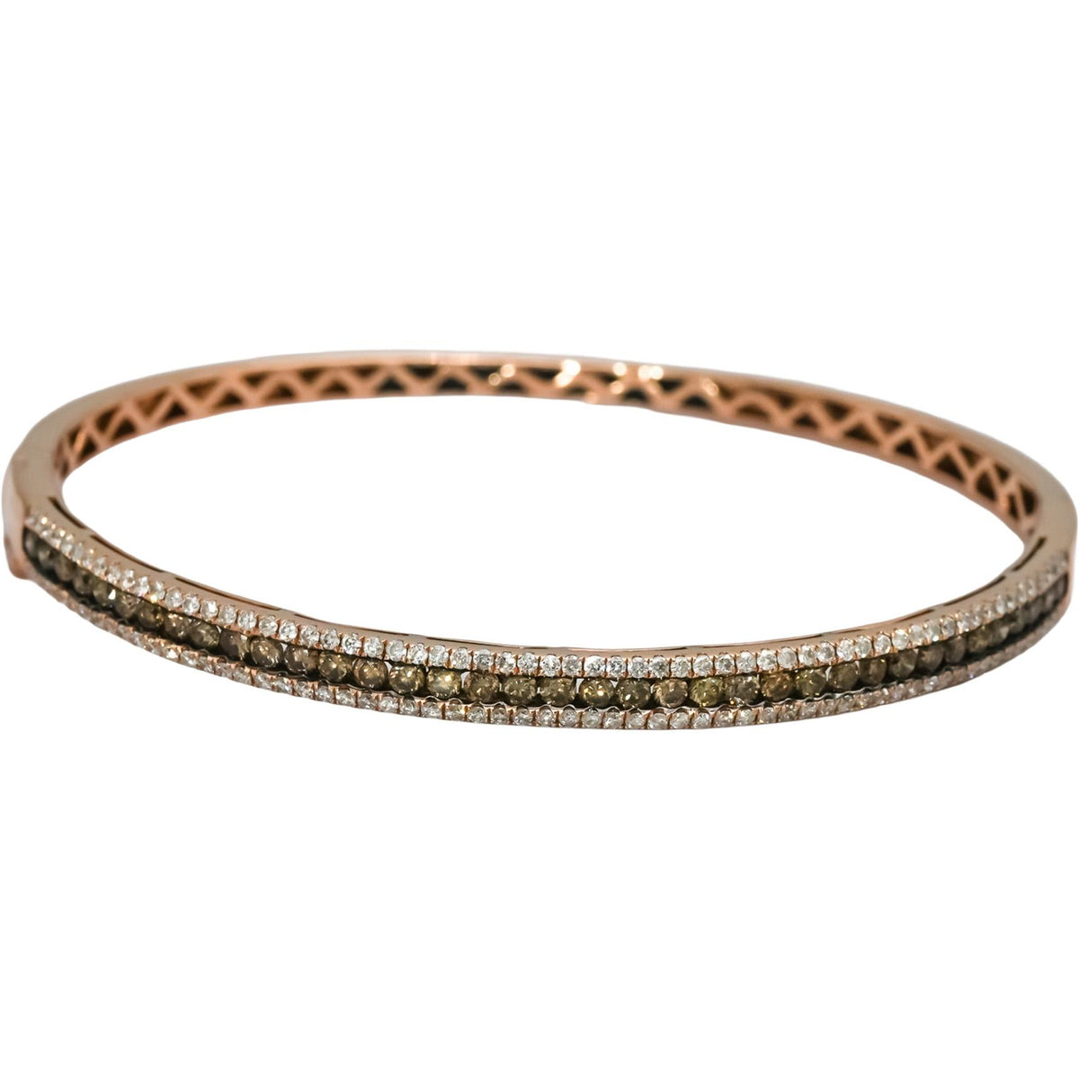 LE VIAN 14k Rose Gold White & Chocolate Diamond Hinged Bangle Bracelet 2.50CT