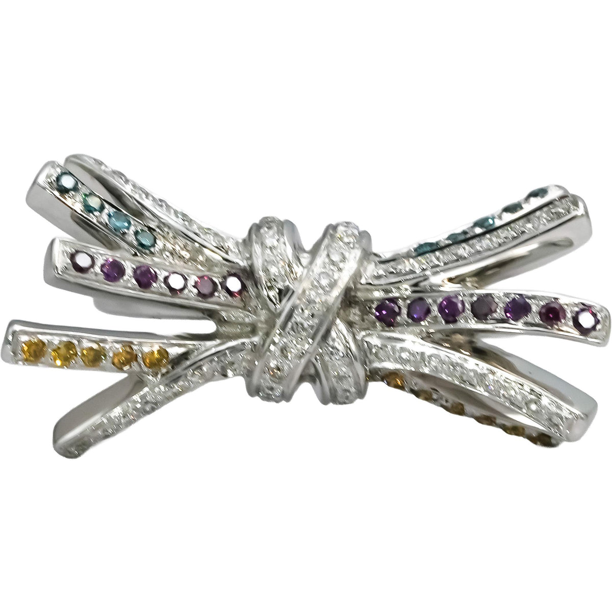14k White Gold Multi-Color Diamond Bow Ribbon Ring 0.35CT Size 6